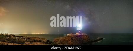 Cala Figuera lighthouse, Mallorca, on top of a cliff under the Milky Way Stock Photo