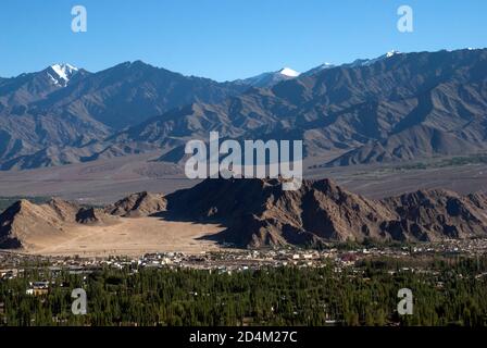 aerial view of leh city ladakh from shanti stupa Stock Photo