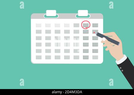 Mark calendar. Vector illustration flat style. Date circled. Week day month. Mockup of page. Stock Vector