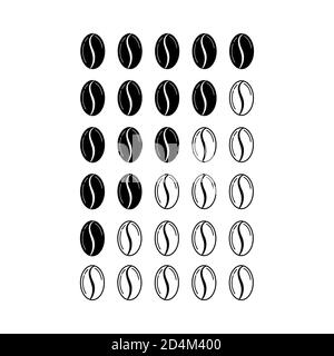 Strength of coffee beans icon set isolated on white background. Stock Vector