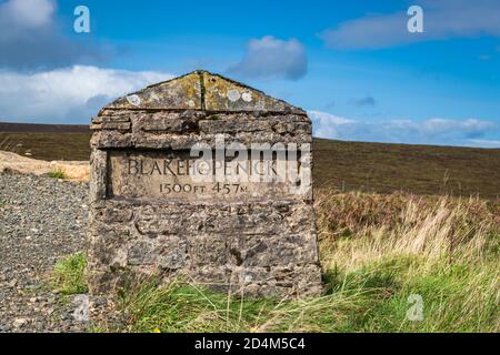 A HDR landscape image of the Blakehope Nick Overlook sign at the highest point on the Kielder forest drive, Northumberland, England. 09 September 2020 Stock Photo