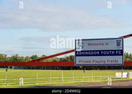 Ashingdon Youth Football Club football pitches. Private playing fields with variety of sized soccer pitch marked out with goal posts Stock Photo