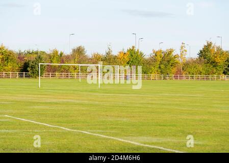 Ashingdon Youth Football Club football pitches. Private playing fields with variety of sized soccer pitch marked out with goal posts. FA charter club Stock Photo