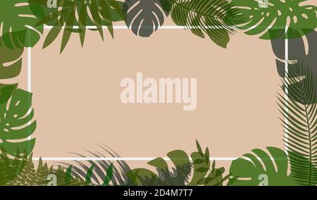 natural horizontal vector background with tropical leaves in pastel colors, design template Stock Vector