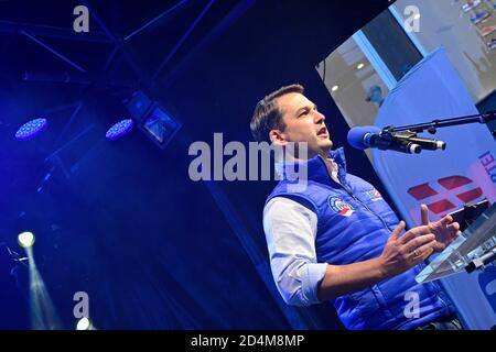 Vienna, Austria. 09th Oct, 2020. Final election campaign of the FPÖ (Freedom Party Austria) for the mayoral elections on October 11, 2020. The picture shows FPÖ Vice Mayor Dominik Nepp. Stock Photo