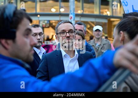 Vienna, Austria. 09th Oct, 2020. Final election campaign of the FPÖ (Freedom Party Austria) for the mayoral elections on October 11, 2020. The picture shows the executive chairman of the FPÖ, Herbert Kickl. Stock Photo