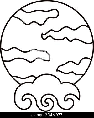 chinese cloud sky with fullmoon scene line style vector illustration design Stock Vector