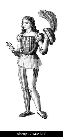 19th-century illustration of School uniform from XV century. Engraving published in Systematischer Bilder-Atlas zum Conversations-Lexikon, Ikonographi Stock Photo