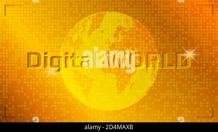 Digital world abstract golden background. Planet Earth on a yellow background. Vector EPS 10. Stock Vector