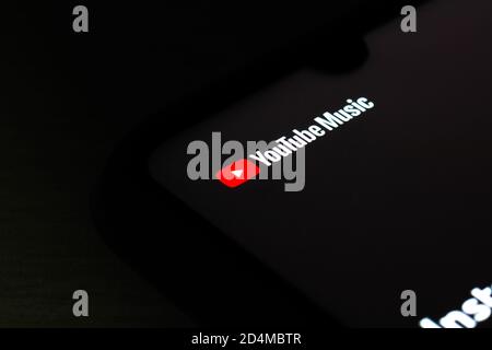 Brazil. 9th Oct, 2020. In this photo illustration the YouTube Music logo seen displayed on a smartphone. Credit: Rafael Henrique/SOPA Images/ZUMA Wire/Alamy Live News Stock Photo