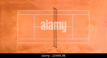 View from above, aerial view of an empty clay court. Stock Photo