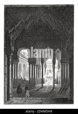 Alhambra Arch Granada Illustration With Alhambra Sunset Photo Mount Stock Photo Alamy