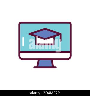 Distance learning color line icon. Vector illustration Stock Vector