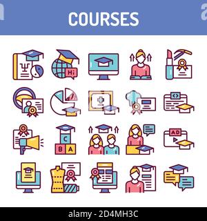 Courses training color line icons set. Vector illustration Stock Vector