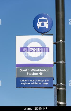 Taxi rank sign, Morden Road, South Wimbledon, London Borough of Merton, Greater London, England, United Kingdom Stock Photo