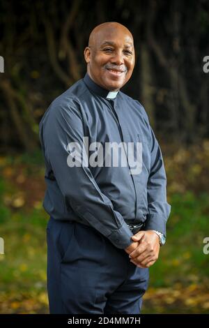 Mr Leahman Filmore Pratt, Christian Chaplain at HMP Exeter, who has been awarded an MBE for services to HM Prison and Probation Service during Covid-19, photographed at his home in Exeter, Devon. Stock Photo