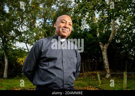 Mr Leahman Filmore Pratt, Christian Chaplain at HMP Exeter, who has been awarded an MBE for services to HM Prison and Probation Service during Covid-19, photographed at his home in Exeter, Devon. Stock Photo