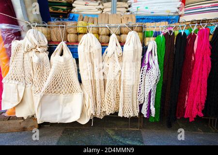 shopping and carrying basket made of sack ropes Stock Photo