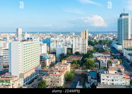 Aerial view of Havana with  several landmarks on a beautiful summer day Stock Photo