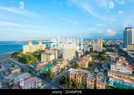 Aerial view of Havana with the ocean and several landmarks on a beautiful summer day Stock Photo