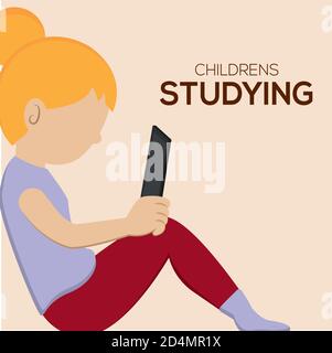 Isolated girl read childrens studying school cartoon - Vector Stock Vector