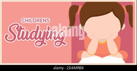 Isolated girl read childrens studying school banner - Vector Stock Vector