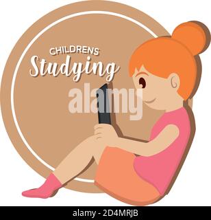 Isolated girl read childrens studying school logo - Vector Stock Vector