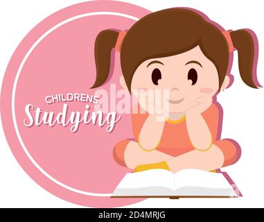 Isolated girl read childrens studying school logo - Vector Stock Vector