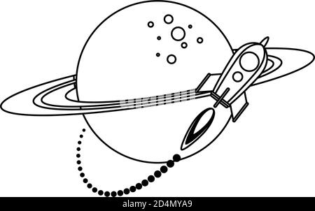 rocket start up launcher flying around saturn line style icon vector illustration design Stock Vector