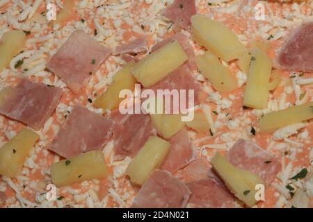 Frozen hawaii pizza with anana macro high quality modern prints fifty megapixel Stock Photo