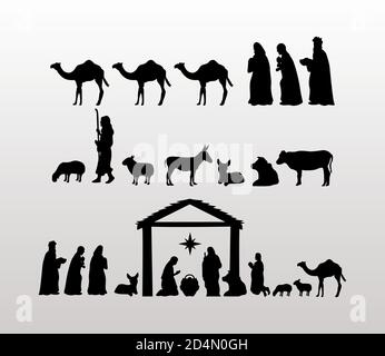happy merry christmas manger scenes figures vector illustration design Stock Vector