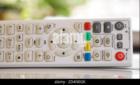 Close up of the television remote on the table Stock Photo