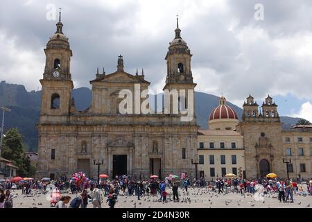 Colombia Bogota - Bolivar Square - Plaza de Bolivar de Bogota with Catedral Primada de Colombia Stock Photo