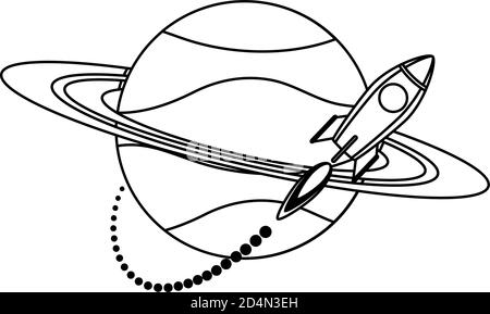 rocket start up launcher flying around saturn line style icon vector illustration design Stock Vector