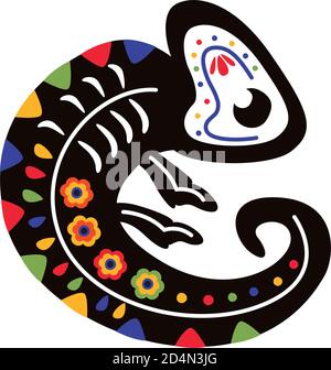 chameleon with mexican culture decoration flat style icon vector illustration design Stock Vector