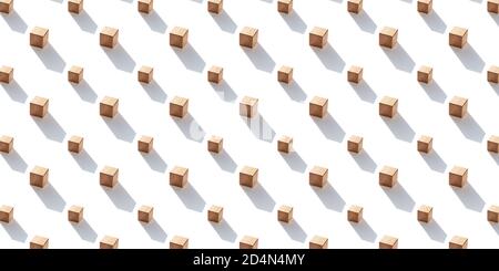 Seamless pattern wooden cube. wooden geometric shapes cube isolated on a white background. endless pattern with wooden block Stock Photo