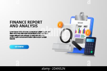 3d illustration concept of finance and money report analysis for auditing tax, research, planning, and economy Stock Vector