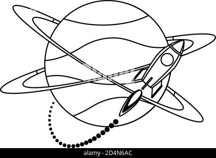 rocket start up launcher around planet line style icon vector illustration design Stock Vector