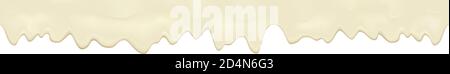 Flowing realistic mayonnaise white seamless border. Cream vector repeat texture isolated on white background. Stock Vector
