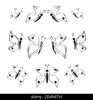 Butterfly collection - vector silhouette, set of black and white icons. sticker Stock Vector