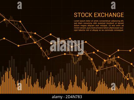 Orange stock exchange market or financial candlestick chart with rising and falling trend and text - vector Stock Vector