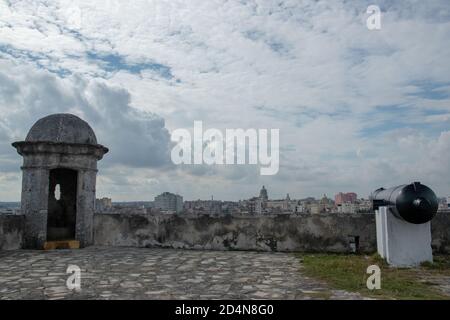 November 27th, 2018. La Cabana fortress, Havana Harbour, Havana, Cuba. Cannons line the outer walls of the fortifications. Stock Photo