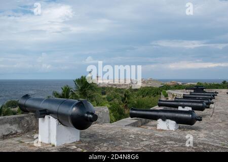 November 27th, 2018. La Cabana fortress, Havana Harbour, Havana, Cuba. Cannons line the outer walls of the fortifications. Stock Photo