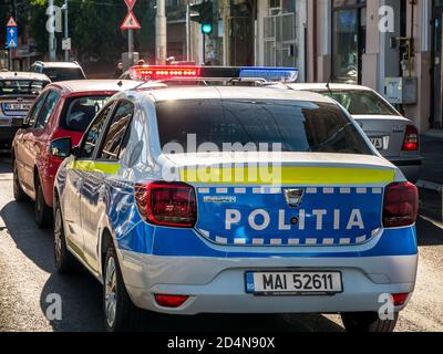 Bucharest/Romania - 09.27.2020: Romanian police car in traffic. Stock Photo