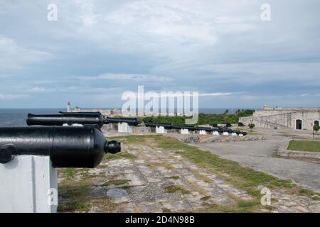 November 27th, 2018. La Cabana fortress, Havana Harbour, Havana, Cuba. Cannons line the outer walls of the fortifications. Stock Photo