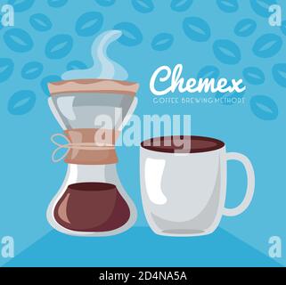 coffee brewing methods poster with cup and chemex maker vector illustration design Stock Vector