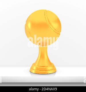 Winner tennis cup award, golden trophy logo isolated on white shelf table background Stock Vector