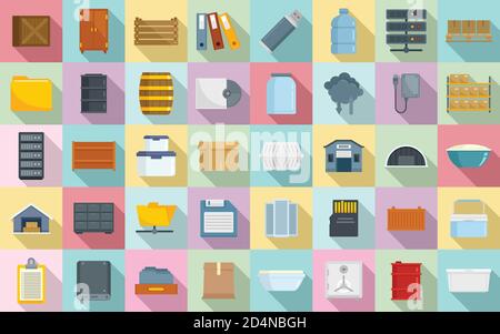 Storage icons set. Flat set of storage vector icons for web design Stock Vector