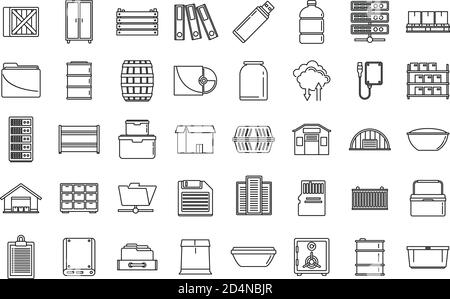 Storage box icons set. Outline set of storage box vector icons for web design isolated on white background Stock Vector