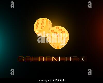 Golden luck concept, shiny realistic metallic two rolling dices Stock Vector